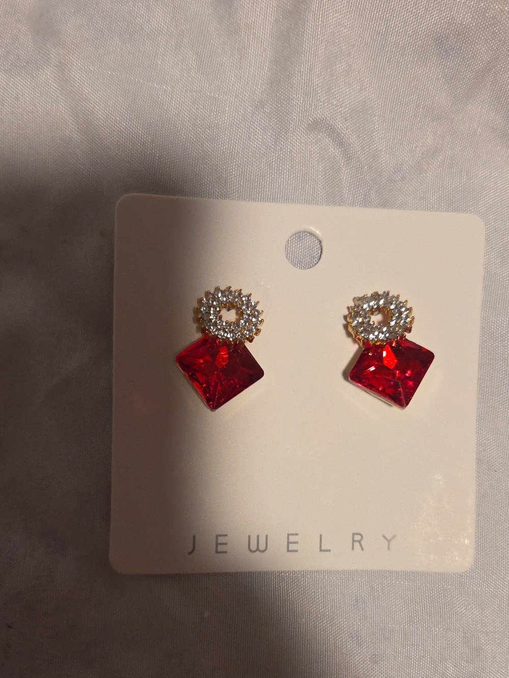 Red Crystal Drop Stud Earrings - Unbranded